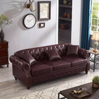 MAYEERTY 85.8 Living Room Chesterfield Sofa Classic Tufted Design Faux Leather PU Upholstered Sofa with Storage Burgundy