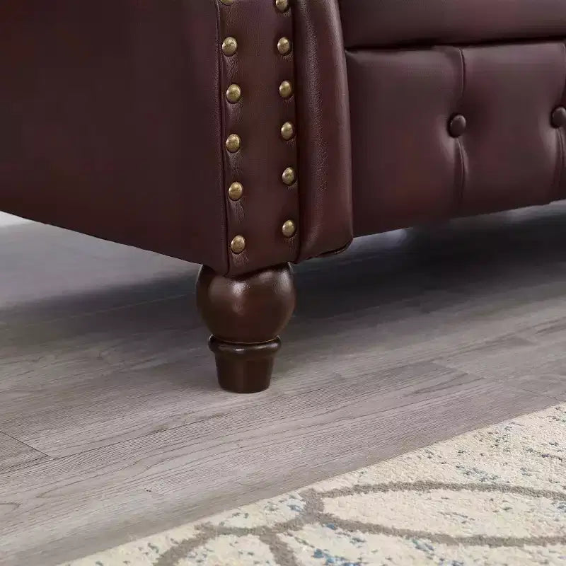 MAYEERTY 85.8 Living Room Chesterfield Sofa Classic Tufted Design Faux Leather PU Upholstered Sofa with Storage Burgundy