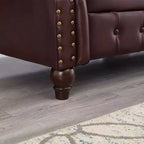 MAYEERTY 85.8 Living Room Chesterfield Sofa Classic Tufted Design Faux Leather PU Upholstered Sofa with Storage Burgundy