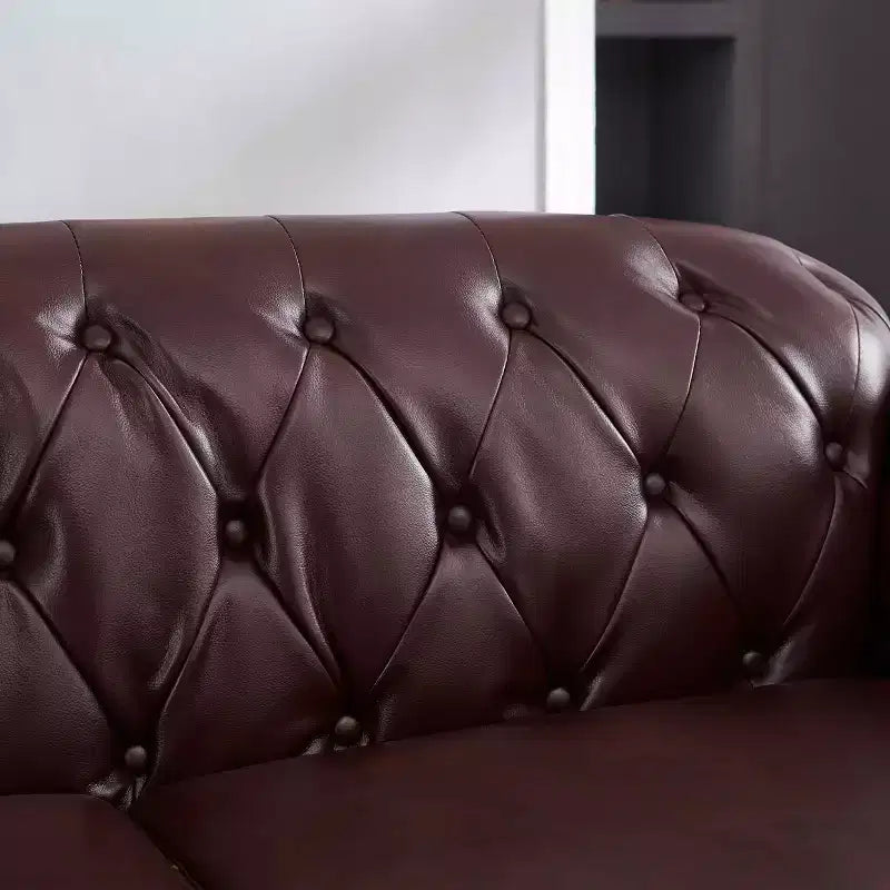 MAYEERTY 85.8 Living Room Chesterfield Sofa Classic Tufted Design Faux Leather PU Upholstered Sofa with Storage Burgundy
