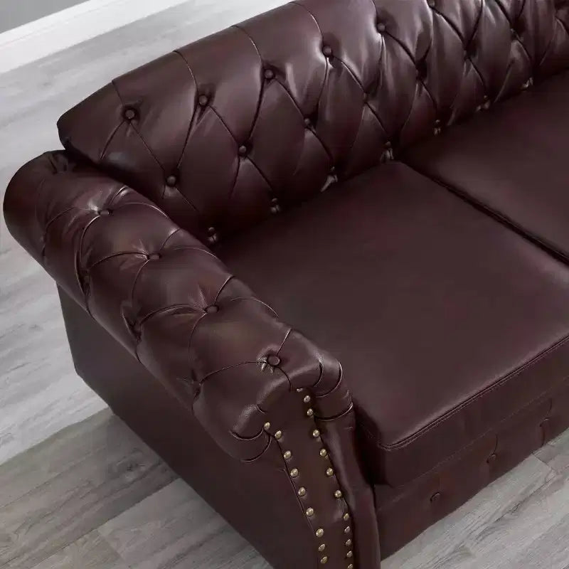 MAYEERTY 85.8 Living Room Chesterfield Sofa Classic Tufted Design Faux Leather PU Upholstered Sofa with Storage Burgundy