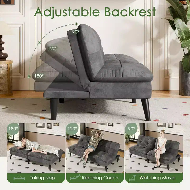 Celebalcony Velvet Futon Couch Sofa with Adjustable Backrest, Small Convertible Folding Sofa Bed, Modern Loveseat for Living Room, Small Space