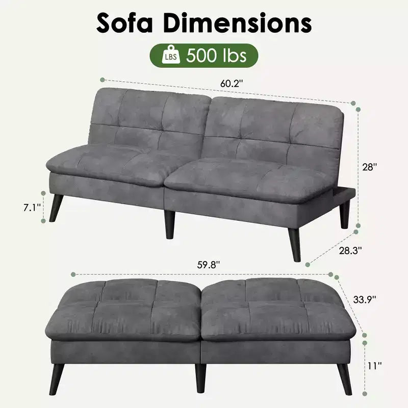 Celebalcony Velvet Futon Couch Sofa with Adjustable Backrest, Small Convertible Folding Sofa Bed, Modern Loveseat for Living Room, Small Space