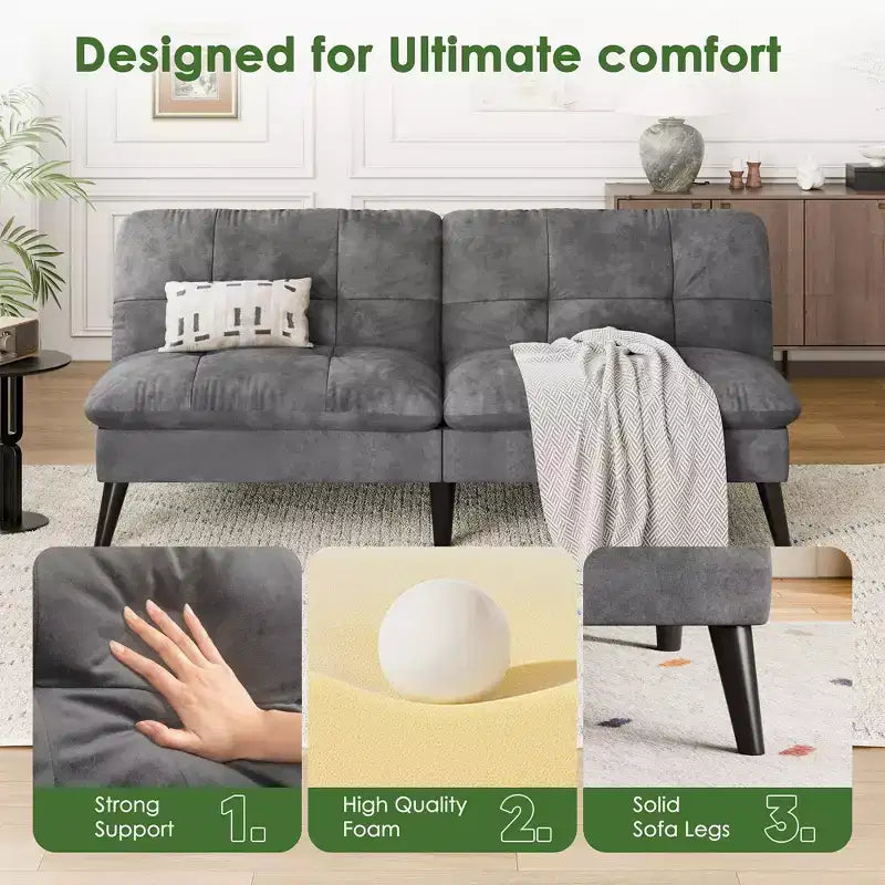 Celebalcony Velvet Futon Couch Sofa with Adjustable Backrest, Small Convertible Folding Sofa Bed, Modern Loveseat for Living Room, Small Space