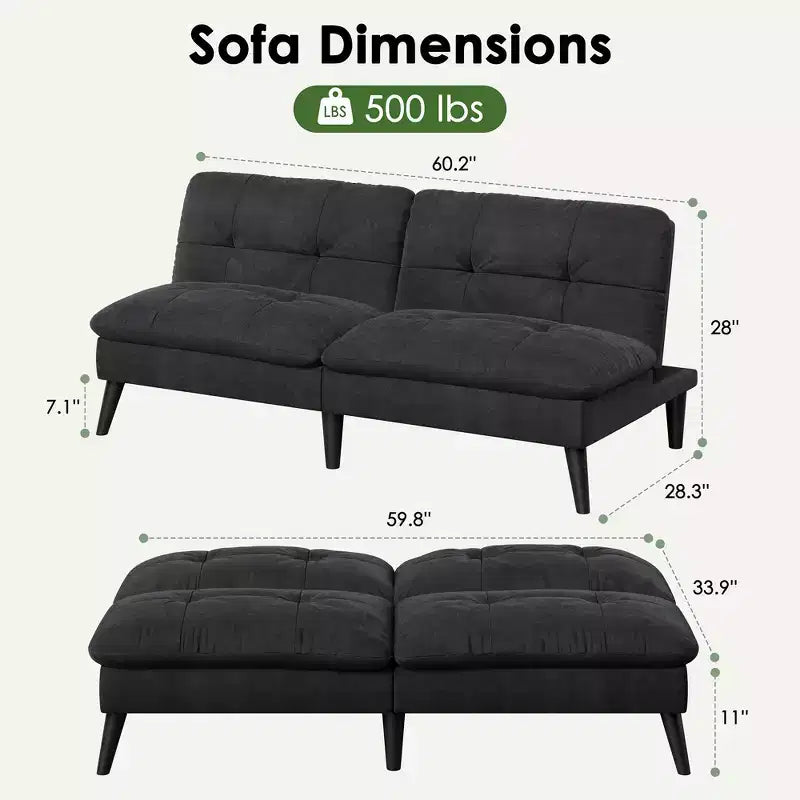 Celebalcony Velvet Futon Couch Sofa with Adjustable Backrest, Small Convertible Folding Sofa Bed, Modern Loveseat for Living Room, Small Space