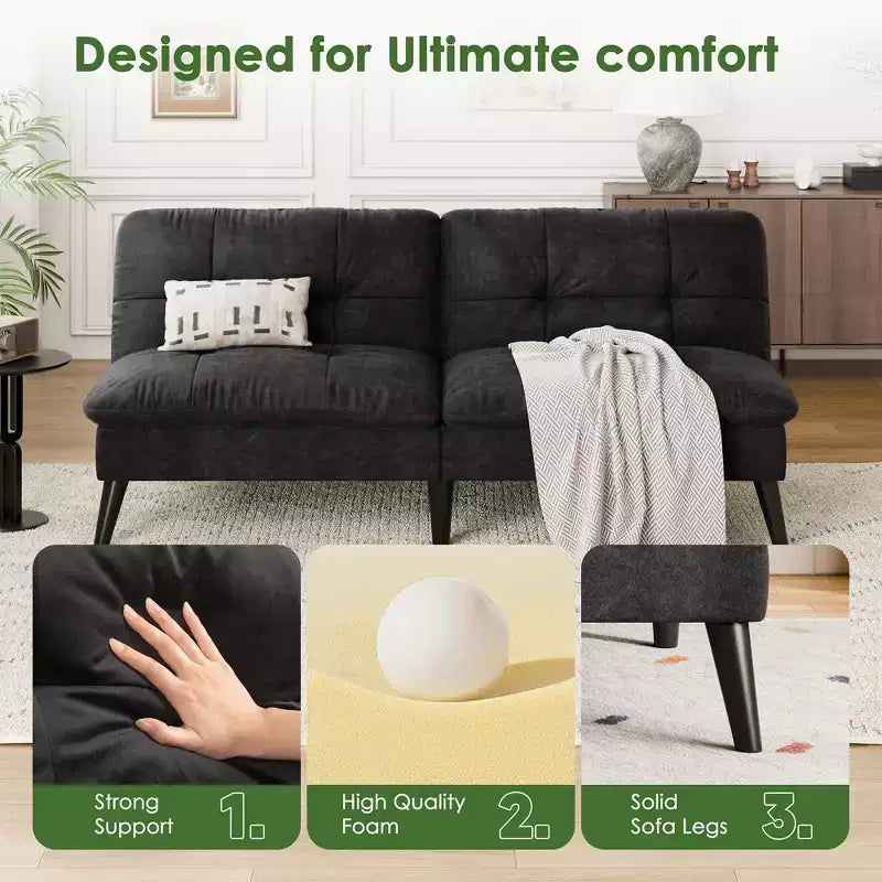 Celebalcony Velvet Futon Couch Sofa with Adjustable Backrest, Small Convertible Folding Sofa Bed, Modern Loveseat for Living Room, Small Space