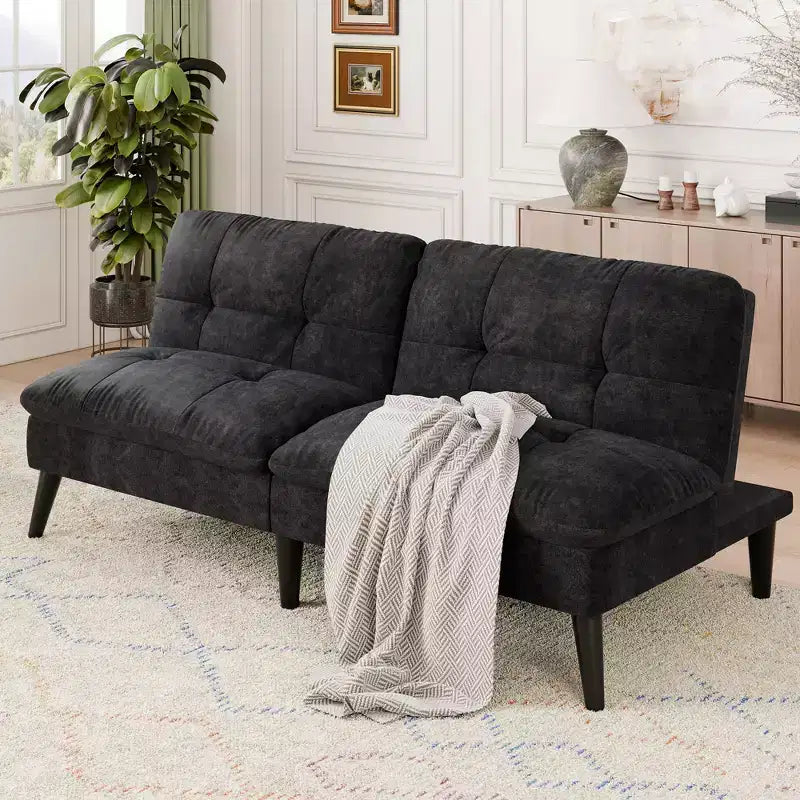 Celebalcony Velvet Futon Couch Sofa with Adjustable Backrest, Small Convertible Folding Sofa Bed, Modern Loveseat for Living Room, Small Space