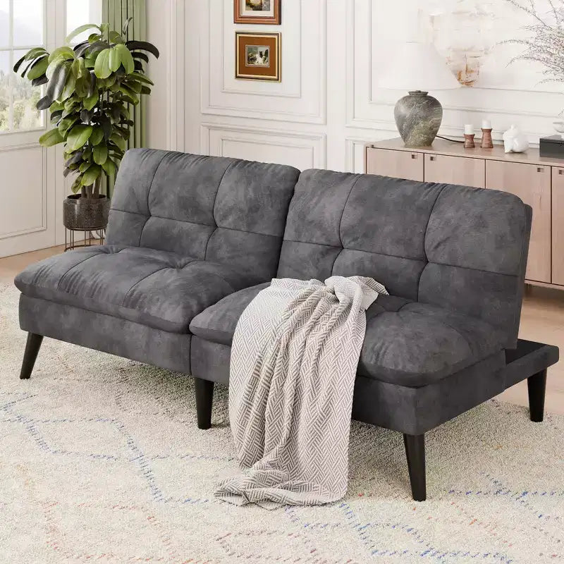 Celebalcony Velvet Futon Couch Sofa with Adjustable Backrest, Small Convertible Folding Sofa Bed, Modern Loveseat for Living Room, Small Space