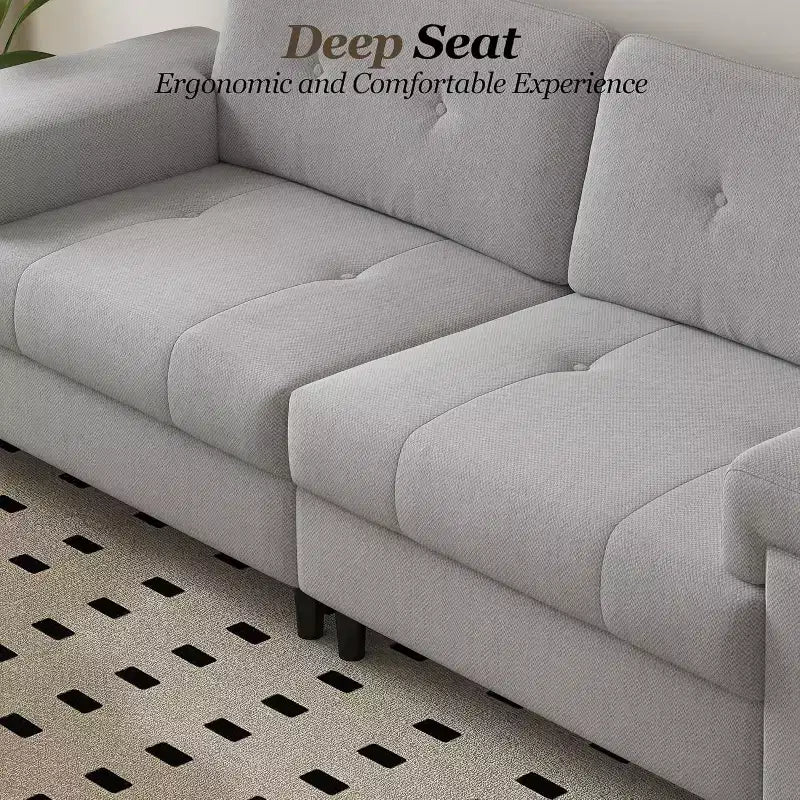 85 Inch Modern 3 Seater Sofa for Living Room, Deep Seat Chenille Couch with Adjustable Wide Armrest & Plush Backrest,Button Tufted Comfy Bedroom Sofa