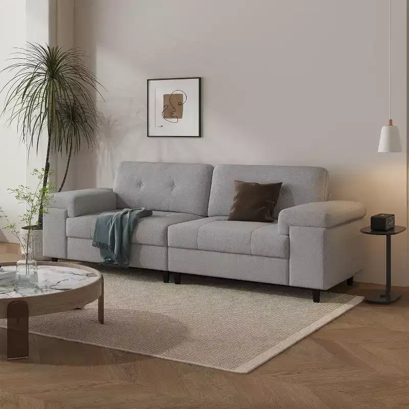 85 Inch Modern 3 Seater Sofa for Living Room, Deep Seat Chenille Couch with Adjustable Wide Armrest & Plush Backrest,Button Tufted Comfy Bedroom Sofa