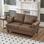 MAYEERTY 59.5 Modern Classic Lovaseater Sofa with Nails Upgolstered Initation Cowhide Leather for Living Room Brown