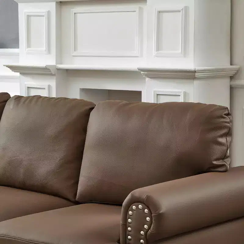MAYEERTY 59.5 Modern Classic Lovaseater Sofa with Nails Upgolstered Initation Cowhide Leather for Living Room Brown