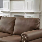 MAYEERTY 59.5 Modern Classic Lovaseater Sofa with Nails Upgolstered Initation Cowhide Leather for Living Room Brown