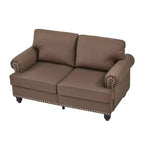 MAYEERTY 59.5 Modern Classic Lovaseater Sofa with Nails Upgolstered Initation Cowhide Leather for Living Room Brown