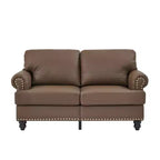 MAYEERTY 59.5 Modern Classic Lovaseater Sofa with Nails Upgolstered Initation Cowhide Leather for Living Room Brown