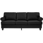 MAYEERTY 83 Modern Three Seater Sofa with Nails Upholstered Initation Cowhide Leather for Living Room Black