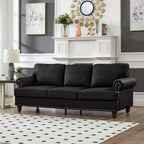 MAYEERTY 83 Modern Three Seater Sofa with Nails Upholstered Initation Cowhide Leather for Living Room Black