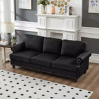 MAYEERTY 83 Modern Three Seater Sofa with Nails Upholstered Initation Cowhide Leather for Living Room Black