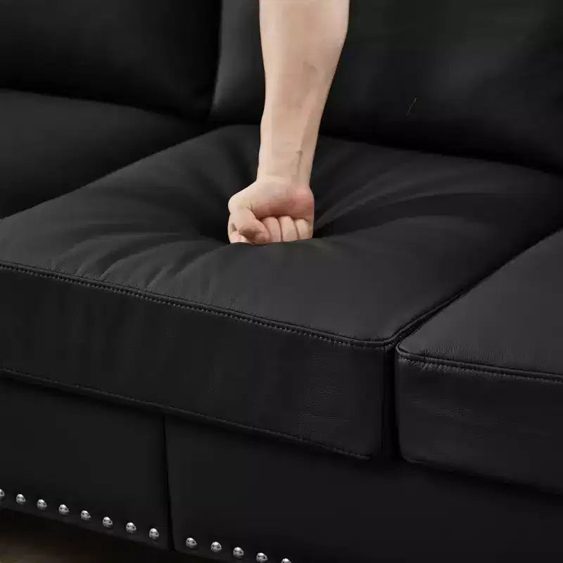MAYEERTY 83 Modern Three Seater Sofa with Nails Upholstered Initation Cowhide Leather for Living Room Black
