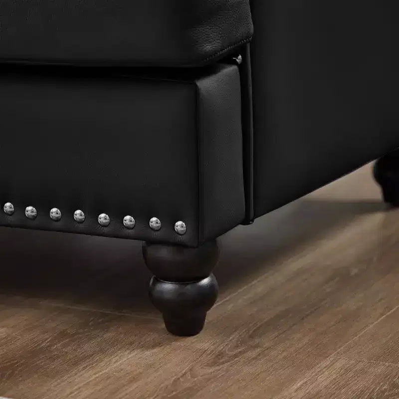 MAYEERTY 83 Modern Three Seater Sofa with Nails Upholstered Initation Cowhide Leather for Living Room Black