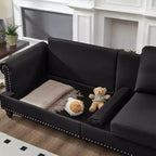 MAYEERTY 83 Modern Three Seater Sofa with Nails Upholstered Initation Cowhide Leather for Living Room Black