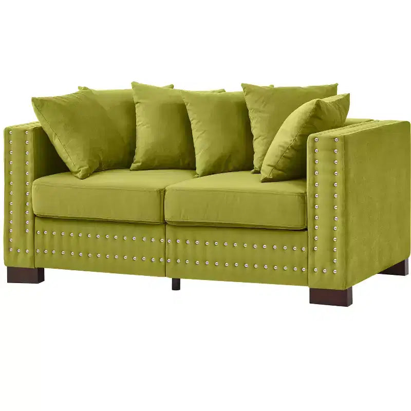 MAYEERTY 60.5 Modern Loveseater Sofa with Silver Nails Square Armrest Upholstered Velvet for Living Room Green