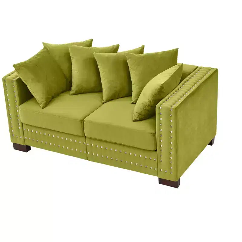 MAYEERTY 60.5 Modern Loveseater Sofa with Silver Nails Square Armrest Upholstered Velvet for Living Room Green