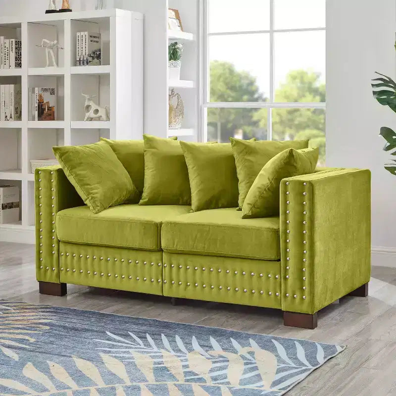 MAYEERTY 60.5 Modern Loveseater Sofa with Silver Nails Square Armrest Upholstered Velvet for Living Room Green