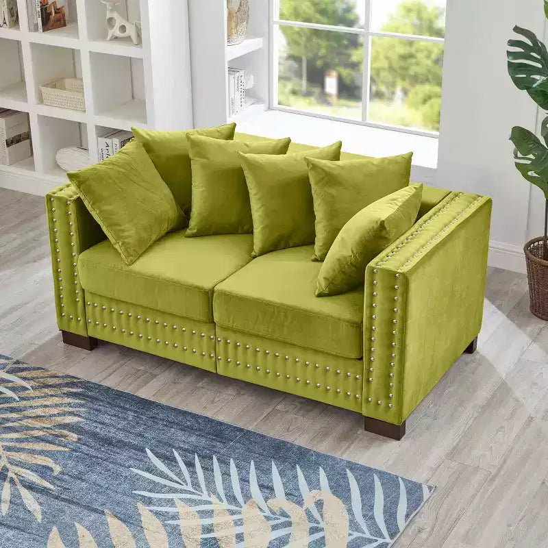 MAYEERTY 60.5 Modern Loveseater Sofa with Silver Nails Square Armrest Upholstered Velvet for Living Room Green