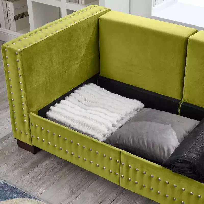 MAYEERTY 60.5 Modern Loveseater Sofa with Silver Nails Square Armrest Upholstered Velvet for Living Room Green