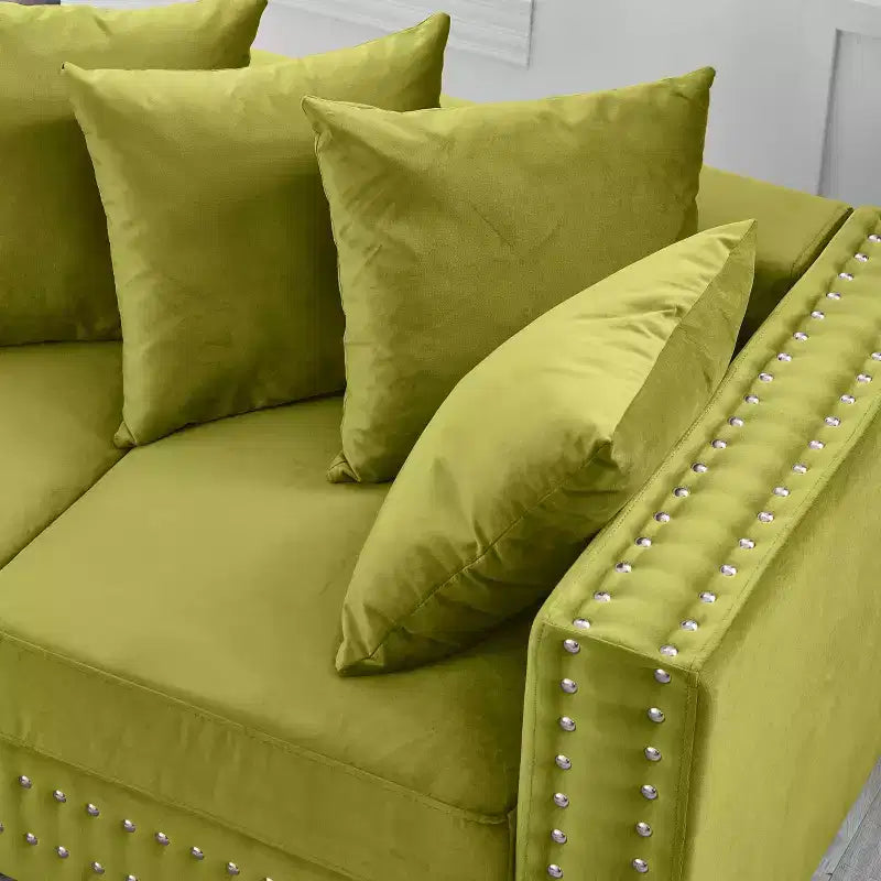 MAYEERTY 60.5 Modern Loveseater Sofa with Silver Nails Square Armrest Upholstered Velvet for Living Room Green