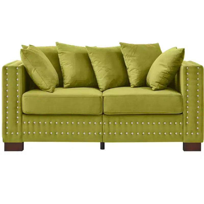 MAYEERTY 60.5 Modern Loveseater Sofa with Silver Nails Square Armrest Upholstered Velvet for Living Room Green