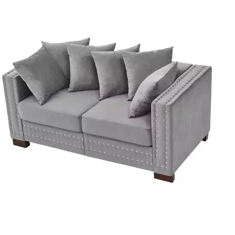 MAYEERTY Canapé 2 places moderne 60,5'' avec clous argentés, accoudoirs carrés, en velours rembourré pour salon Gris