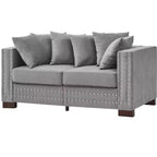 MAYEERTY Canapé 2 places moderne 60,5'' avec clous argentés, accoudoirs carrés, en velours rembourré pour salon Gris
