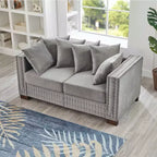 MAYEERTY Canapé 2 places moderne 60,5'' avec clous argentés, accoudoirs carrés, en velours rembourré pour salon Gris