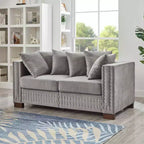 MAYEERTY Canapé 2 places moderne 60,5'' avec clous argentés, accoudoirs carrés, en velours rembourré pour salon Gris
