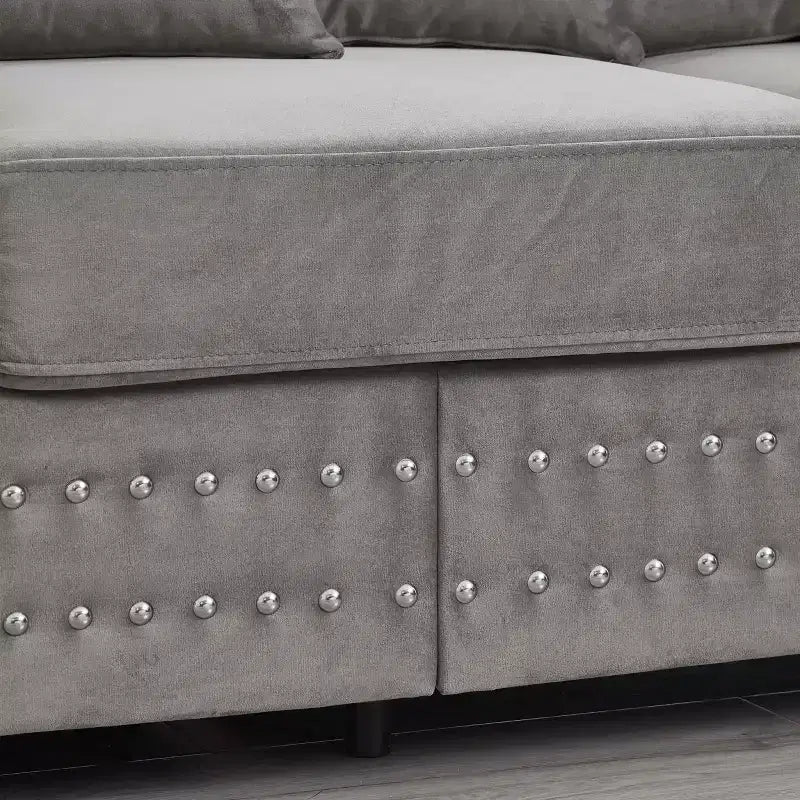 MAYEERTY Canapé 2 places moderne 60,5'' avec clous argentés, accoudoirs carrés, en velours rembourré pour salon Gris
