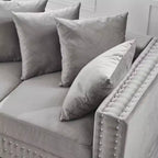 MAYEERTY Canapé 2 places moderne 60,5'' avec clous argentés, accoudoirs carrés, en velours rembourré pour salon Gris