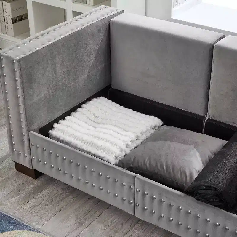 MAYEERTY Canapé 2 places moderne 60,5'' avec clous argentés, accoudoirs carrés, en velours rembourré pour salon Gris