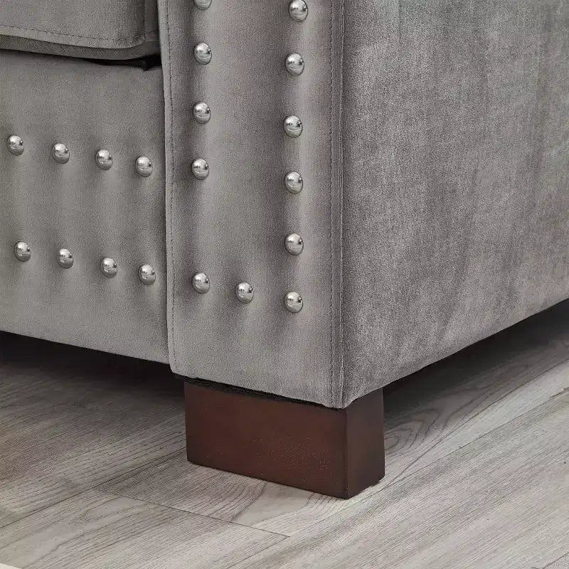 MAYEERTY Canapé 2 places moderne 60,5'' avec clous argentés, accoudoirs carrés, en velours rembourré pour salon Gris