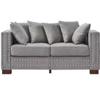 MAYEERTY Canapé 2 places moderne 60,5'' avec clous argentés, accoudoirs carrés, en velours rembourré pour salon Gris
