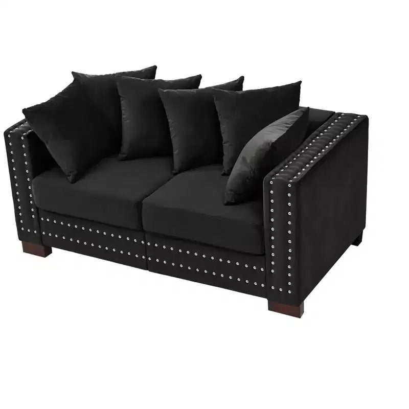MAYEERTY 60.5 Modern Loveseater Sofa with Silver Nails Square Armrest Upholstered Velvet for Living Room Black