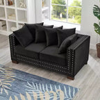 MAYEERTY 60.5 Modern Loveseater Sofa with Silver Nails Square Armrest Upholstered Velvet for Living Room Black
