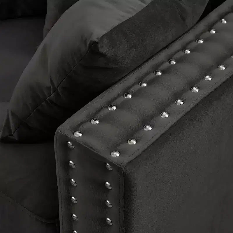 MAYEERTY 60.5 Modern Loveseater Sofa with Silver Nails Square Armrest Upholstered Velvet for Living Room Black