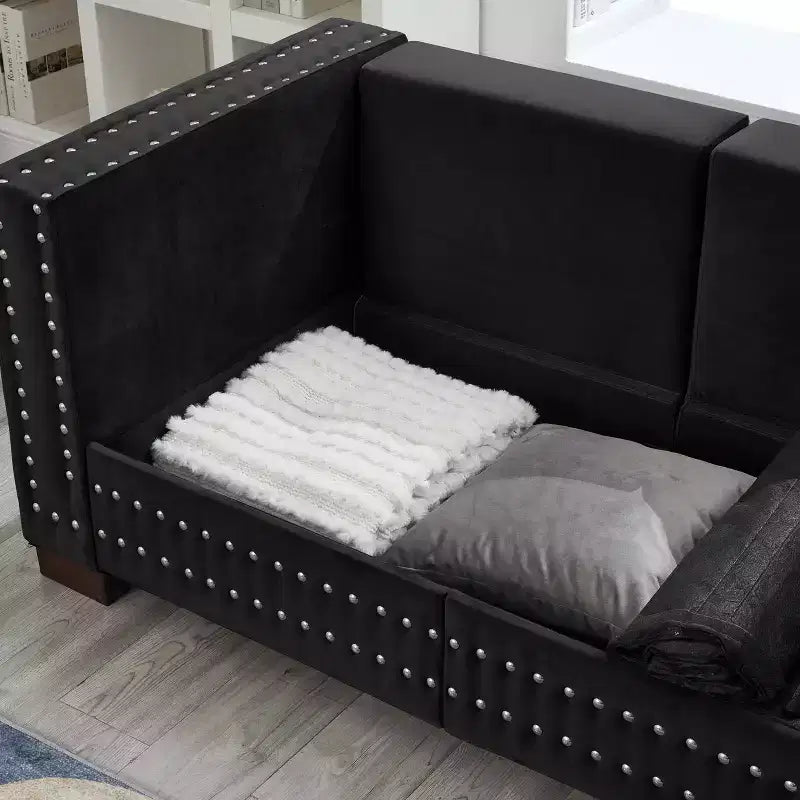 MAYEERTY 60.5 Modern Loveseater Sofa with Silver Nails Square Armrest Upholstered Velvet for Living Room Black