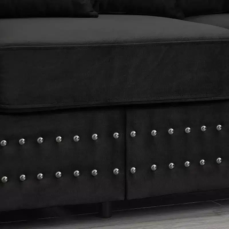 MAYEERTY 60.5 Modern Loveseater Sofa with Silver Nails Square Armrest Upholstered Velvet for Living Room Black
