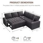 Canapé-lit modulaire d'angle 5 places Dyonery avec lit gigogne/ports USB/dossier réglable/rangement, montage sans outil