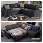 Canapé-lit modulaire d'angle 5 places Dyonery avec lit gigogne/ports USB/dossier réglable/rangement, montage sans outil