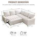 Canapé-lit modulaire d'angle 5 places Dyonery avec lit gigogne/ports USB/dossier réglable/rangement, montage sans outil