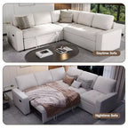 Canapé-lit modulaire d'angle 5 places Dyonery avec lit gigogne/ports USB/dossier réglable/rangement, montage sans outil